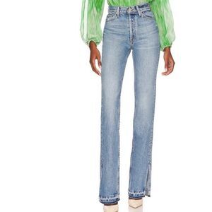 EB Denim womens Unraveled Two Jean size 23 Luca Button Fly Ankle Slit 33" inseam